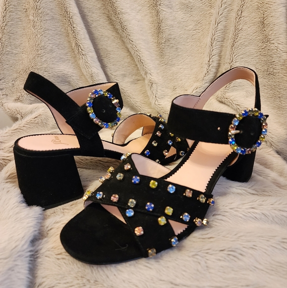 J. Crew Penny Block Heel Jeweled Sandals sz 9 - Picture 5 of 6